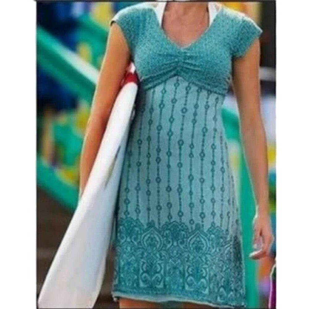 Athleta Dharma Lined Soft Dress Ruched Bodice - Aqua  - M